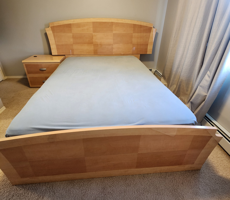 Queen size bed frame front and back with side table - photo 2