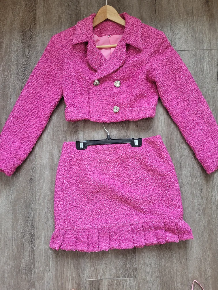 Pink Tweed Skirt Suit Set thumbnail