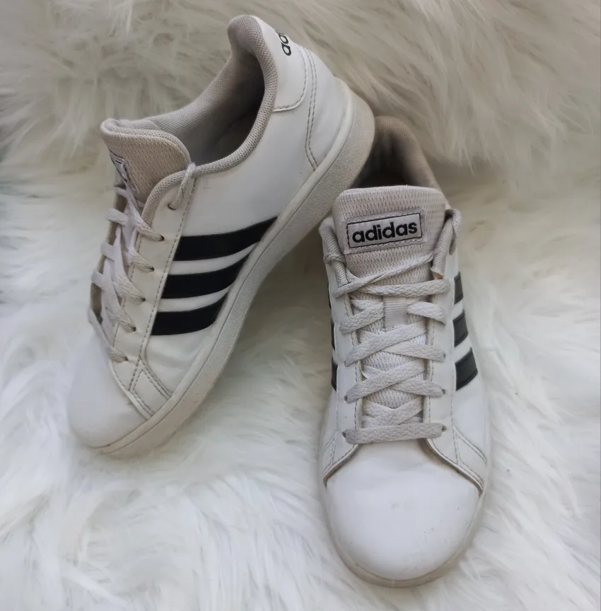 Adidas Grand Court Sneakers - White with Black Stripes thumbnail