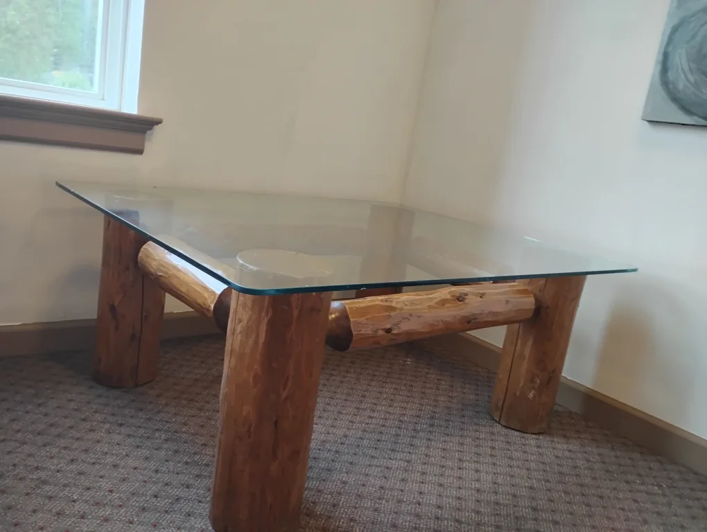 Log Style Glass Top Coffee Table image indicator(3)