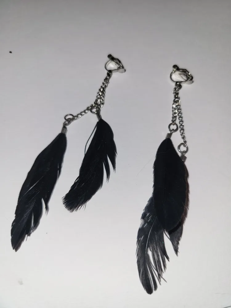 Feather Clip-On Earrings - Black thumbnail