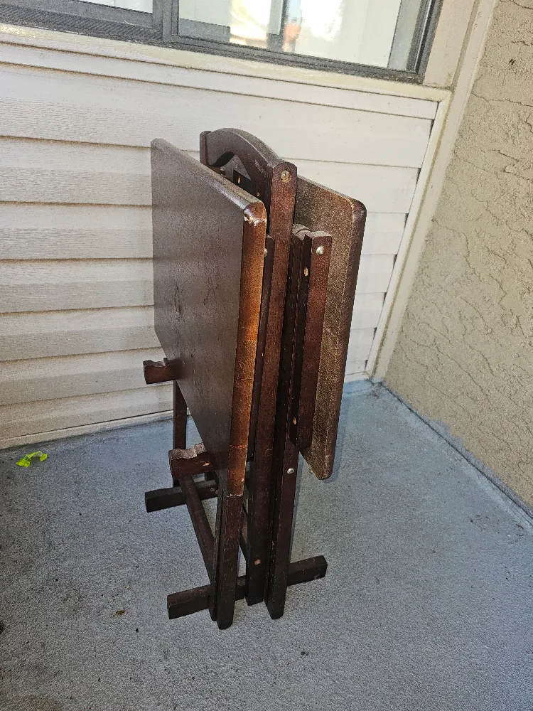 Vintage Folding TV Tray Table - Dark Wood thumbnail