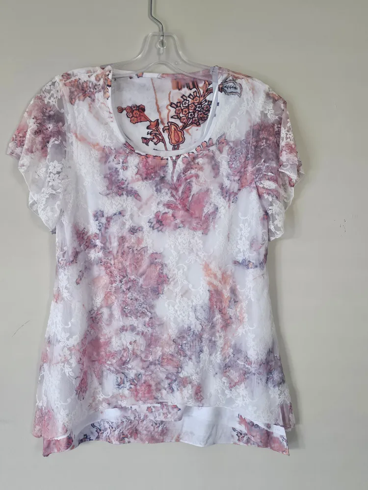Lace Floral Print Top- thumbnail