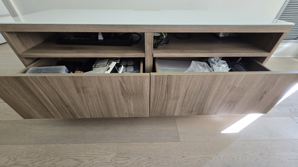 Wood & White Glass Top TV Stand - photo 2