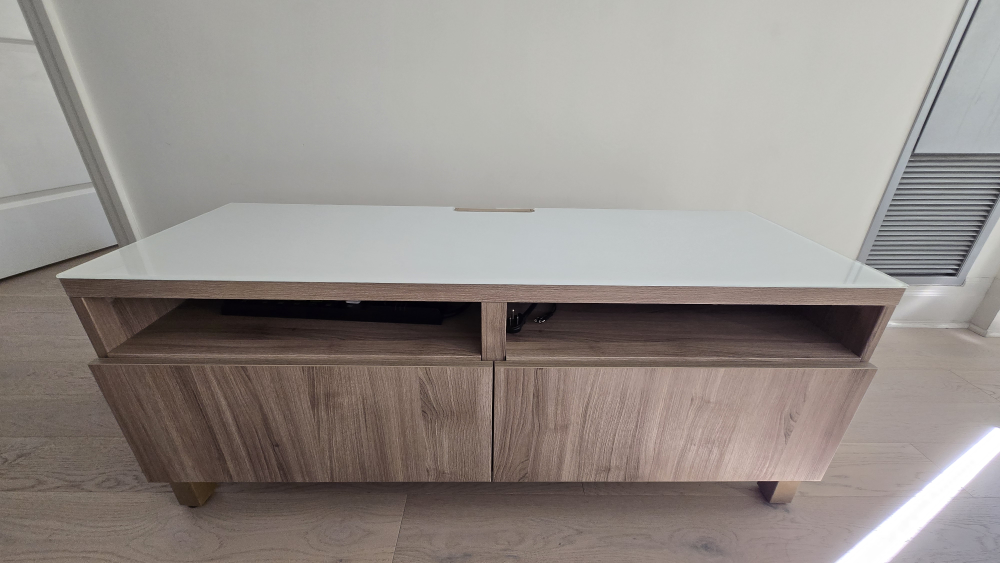 Wood & White Glass Top TV Stand - photo 4