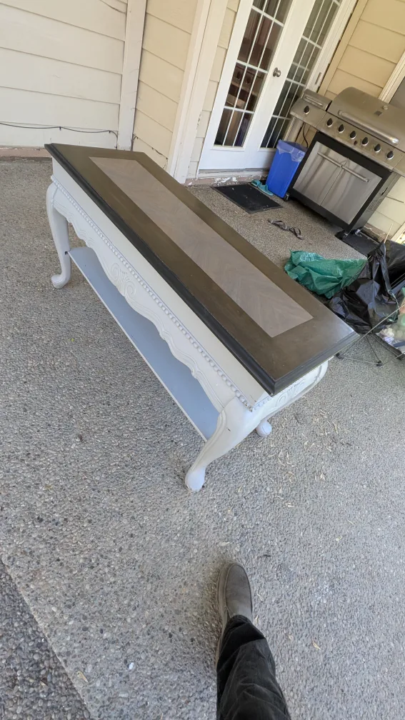 👀- FCFS- SOFA Table - Grey and Dark Wood thumbnail