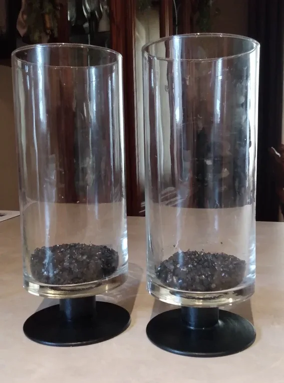 Eligant Pair of Glass Vases with Black Base & pebbles image indicator(2)