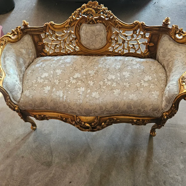 Ornate Gold Accent Settee thumbnail