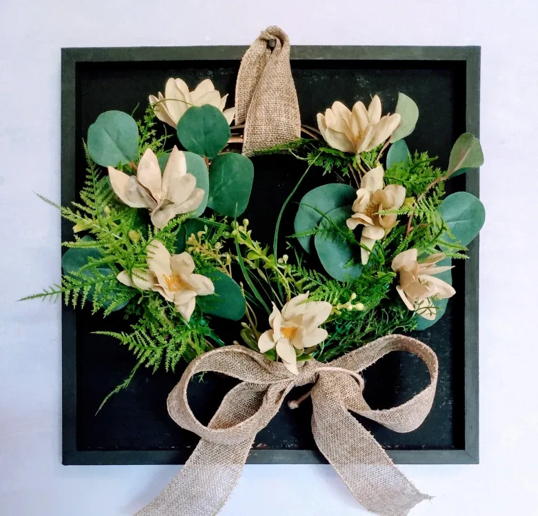 Grapevine Floral wreath on a wooden frame thumbnail