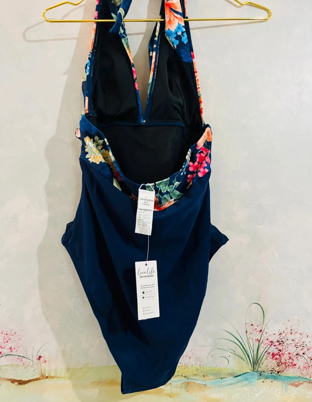 Floral & Navy Colorblock Halterneck Tummy Control One-Piece-Size image indicator(5)