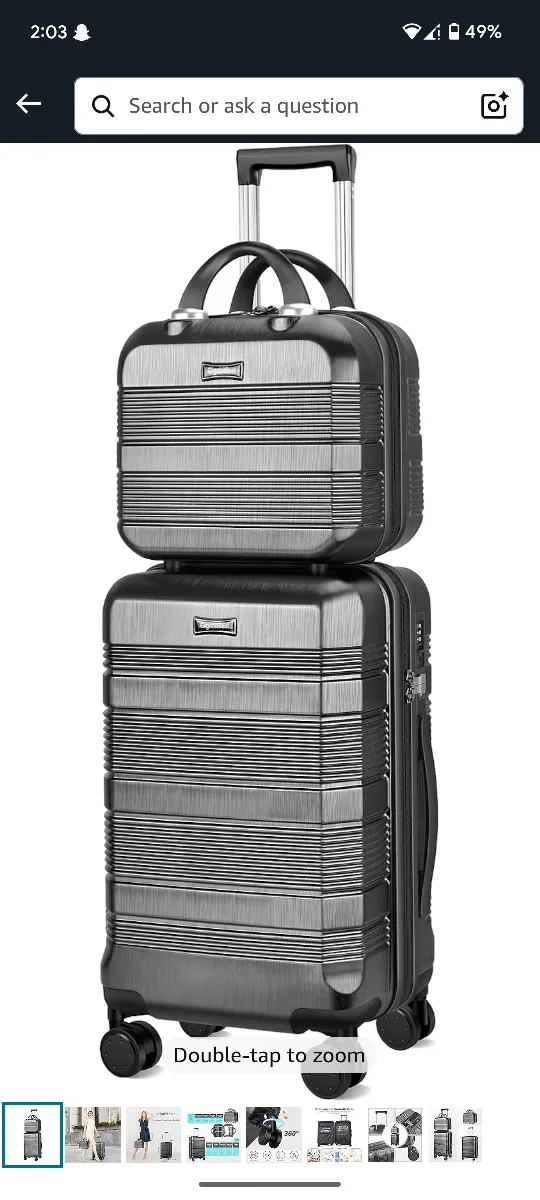 Rolling Luggage Set - Carry-On Suitcase & Cosmetic Case thumbnail