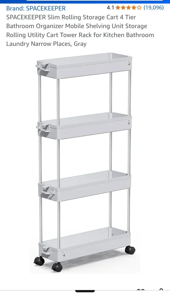 SPACEKEEPER Slim Rolling Cart - Gray thumbnail