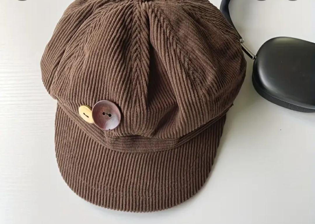 Corduroy Newsboy Cap - Brown