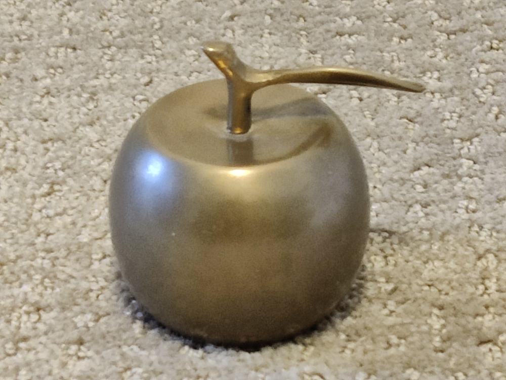 Vintage Brass Apple Shaped Dinner Bell w/ Stem and Leaf - 2-1/4" - photo 3