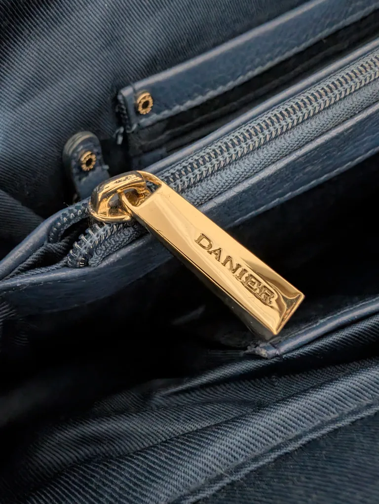 Danier Blue Leather Handbag - 15"x12" image indicator(4)