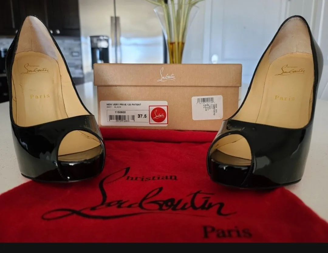 *AUTHENTIC* Louboutin New Very Prive 120 Patent Black Heels image indicator(2)