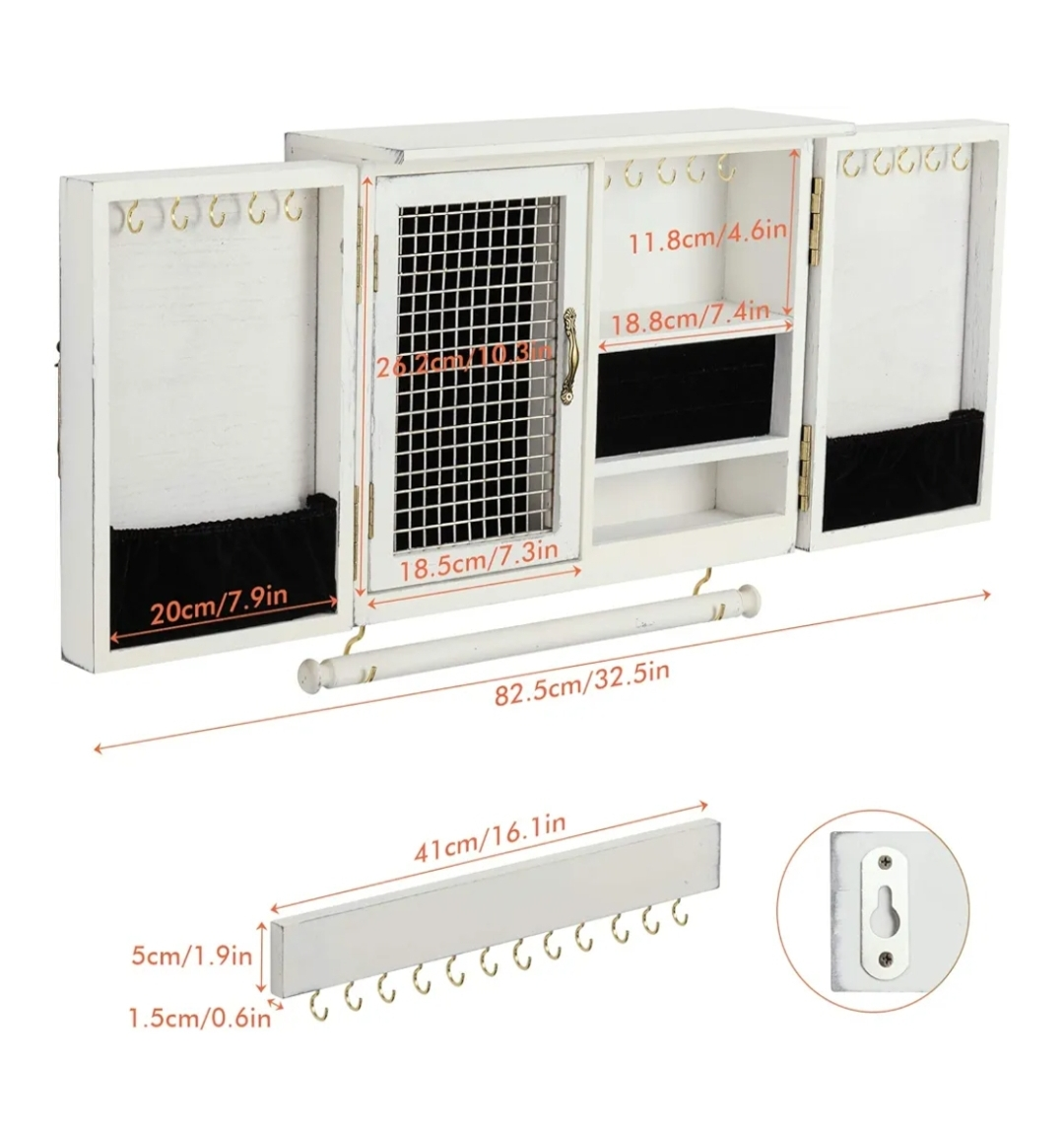 White Wooden Wall Mounted Jewelry Organizer - photo 4