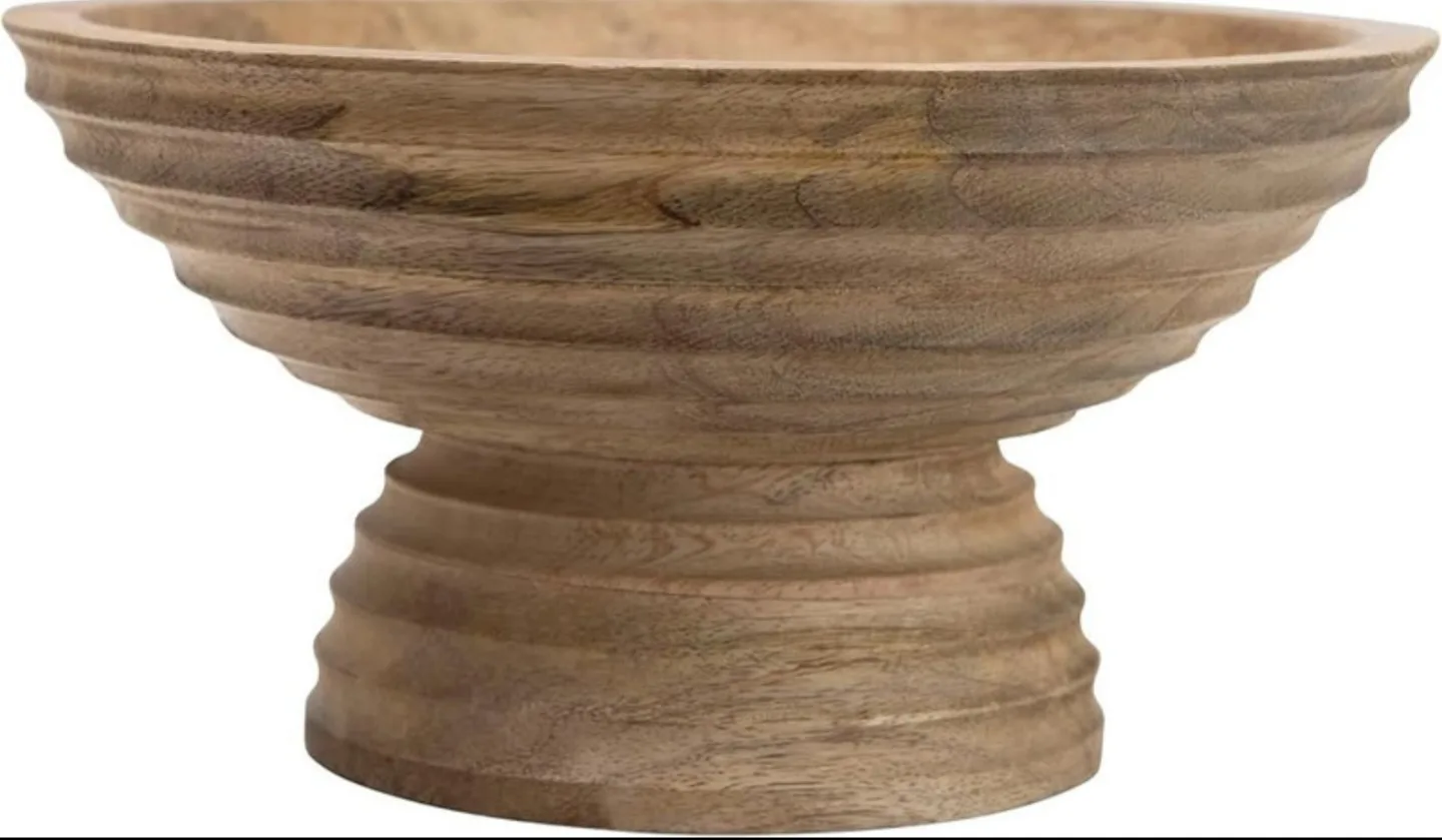 Creative Co-Op Boho Wood Pedestal Serving Bowl – Natural Finish thumbnail