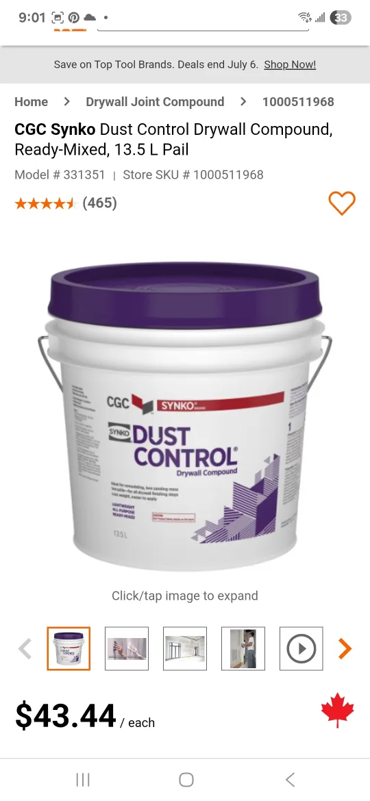 CGC Synko Dust Control Drywall Compound - 13.5 L thumbnail