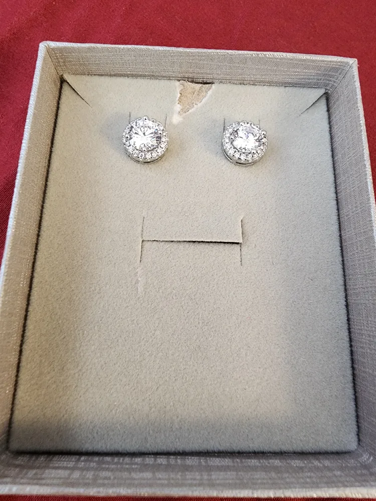 Silver Round Halo Stud Earrings - New in Box! image indicator(2)