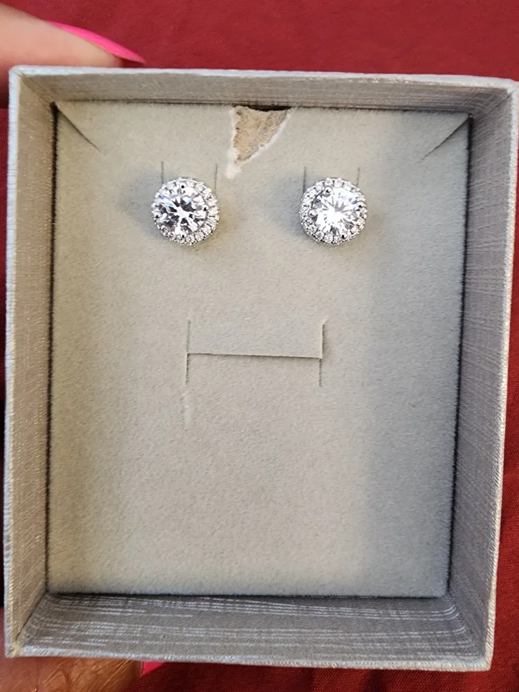 Silver Round Halo Stud Earrings - New in Box! image indicator(3)