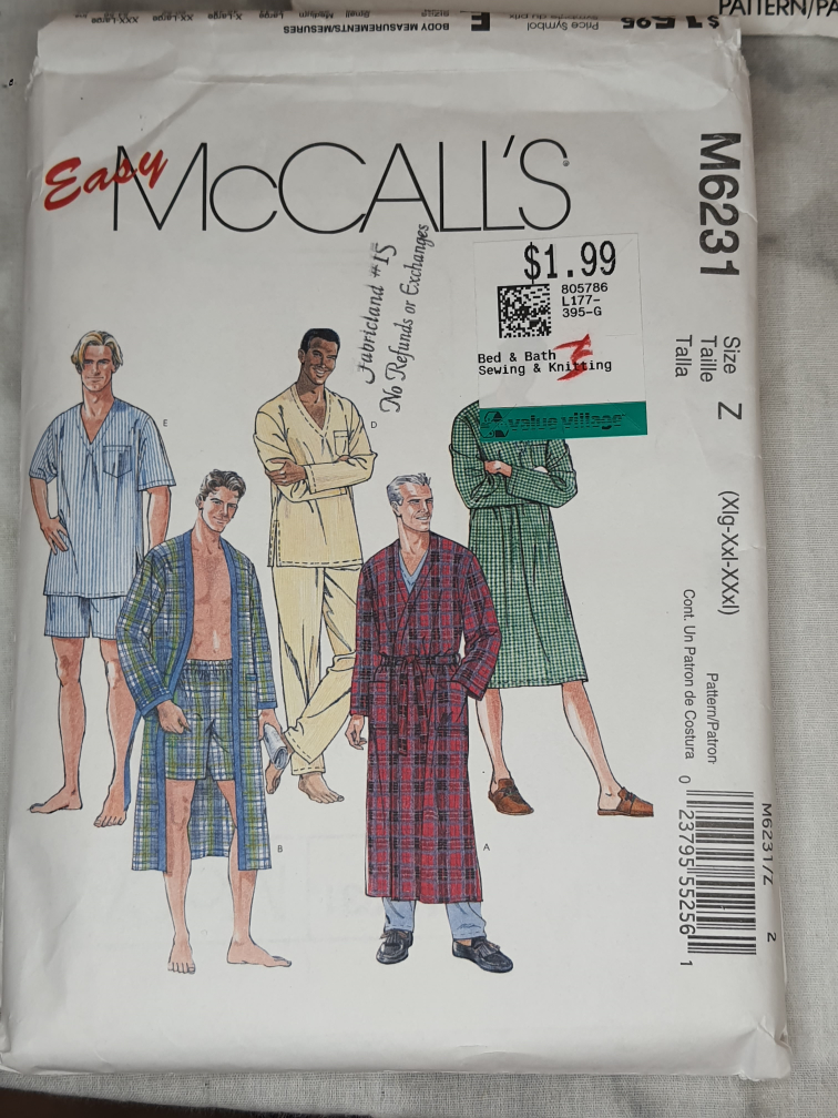 McCall's M6231 Men's Pajama/Robe Pattern (XXL)