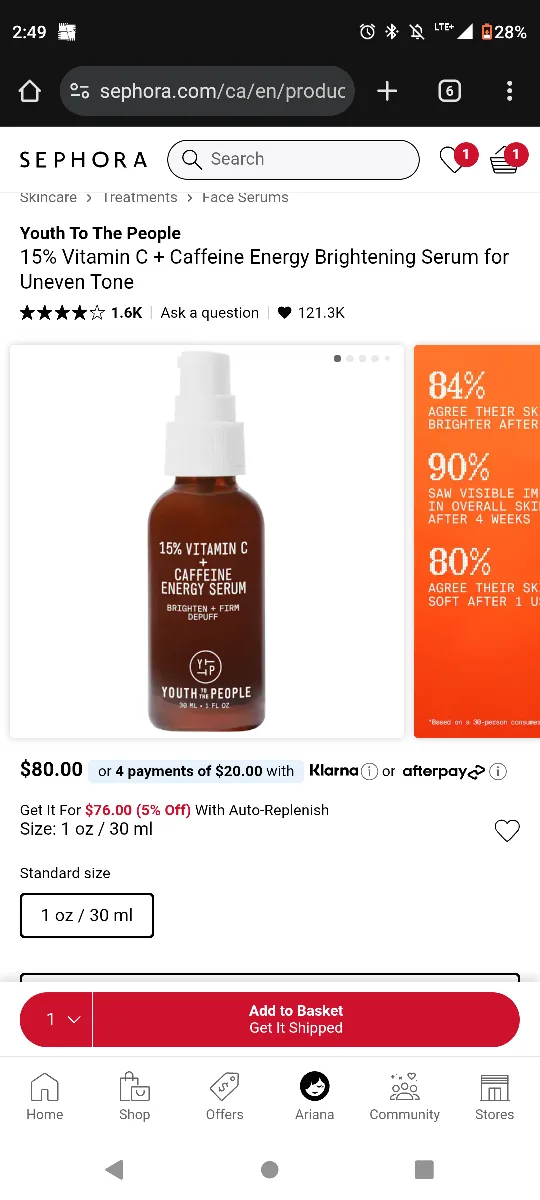Youth To The People 15% Vitamin C + Caffeine Serum thumbnail