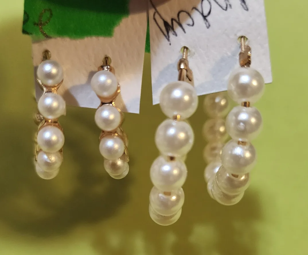 Pearl Hoop Earrings  2 pair for 8 thumbnail