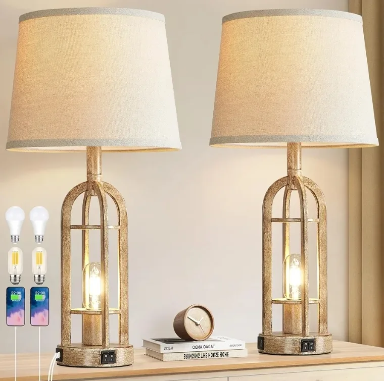 Set of 2 Farmhouse Table Lamps with USB Charging Ports thumbnail