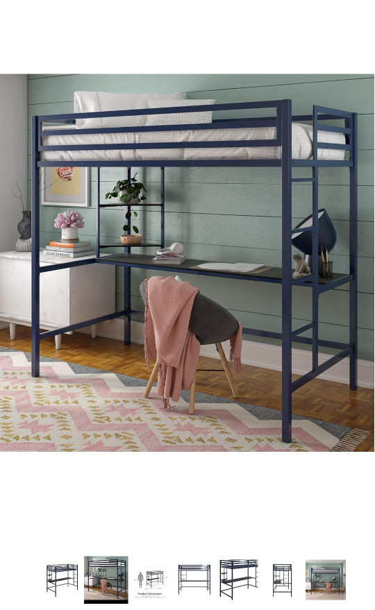 Metal Loft Bed with Desk - Blue