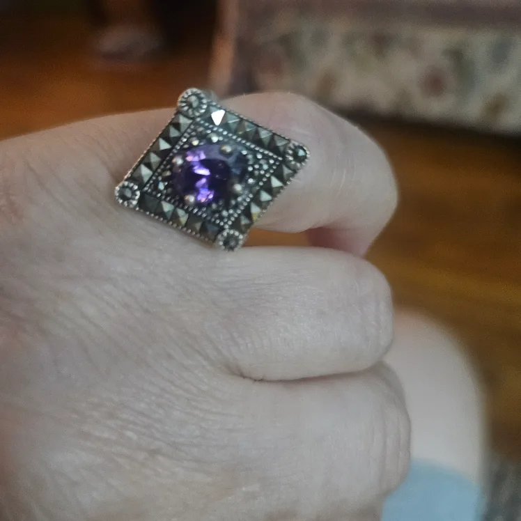 sterling 925  amethyst marcasite ring size-5 1/2 thumbnail