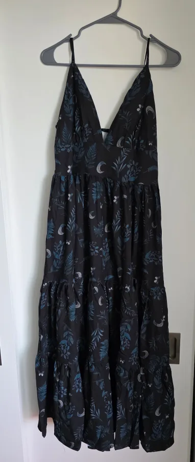 Black Maxi Dress with Moon & Floral Print thumbnail