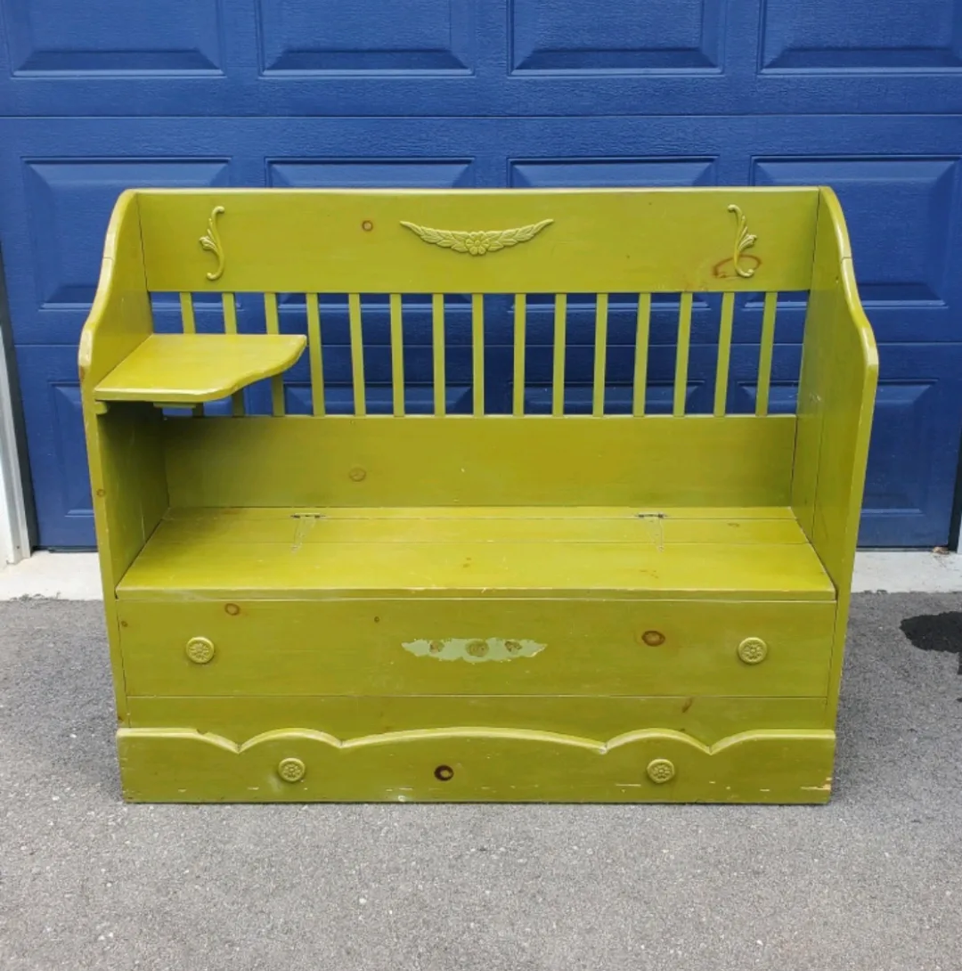 Green Wooden Bench with Storage thumbnail