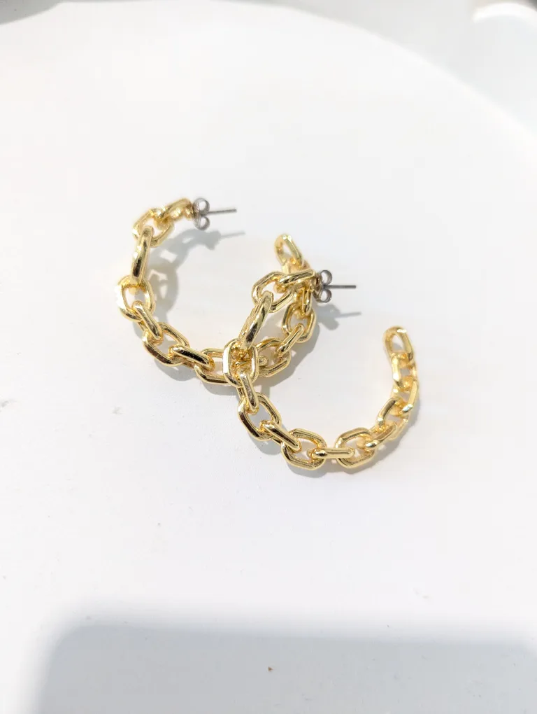 MK Gold Chain Hoop Earrings thumbnail