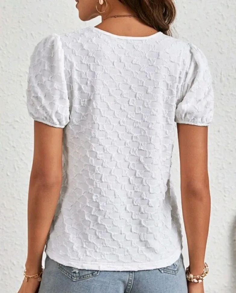 White Puff Sleeve Textured Top image indicator(2)