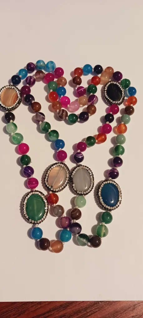 Absolutely Gorgeous Colorful Agate Stones Beaded Necklace thumbnail