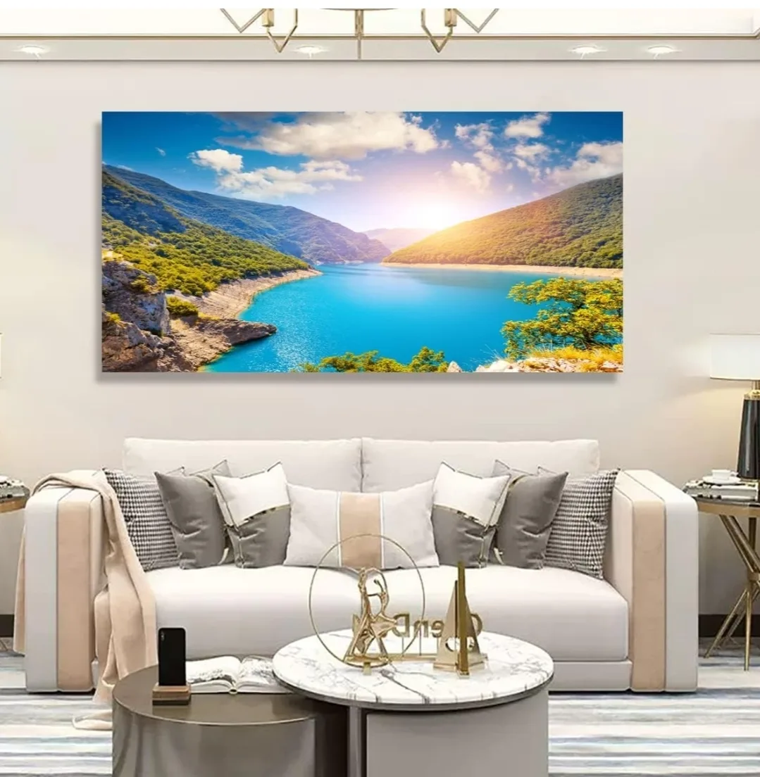 Mountain & Lake Canvas Wall Art 20x40” – Nature Landscape Framed image indicator(9)