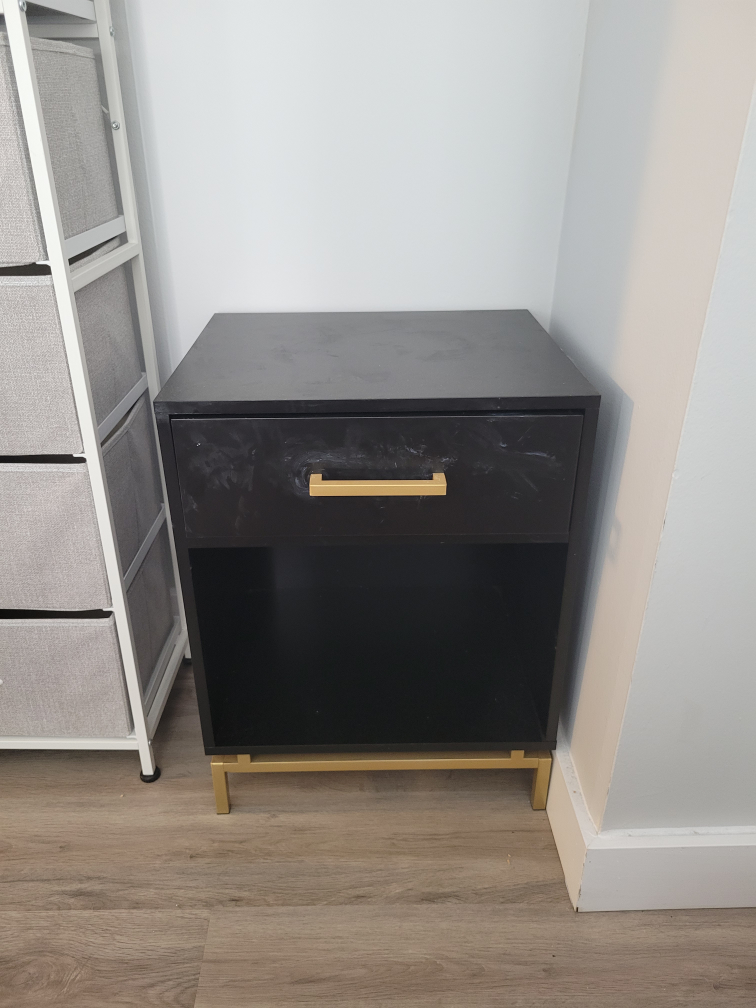 Black Nightstand with Gold Accents