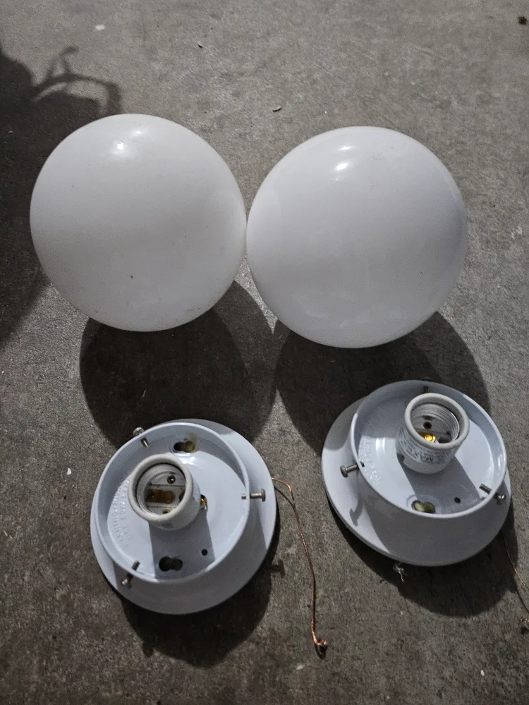 Two White Globe Ceiling Light Fixtures thumbnail