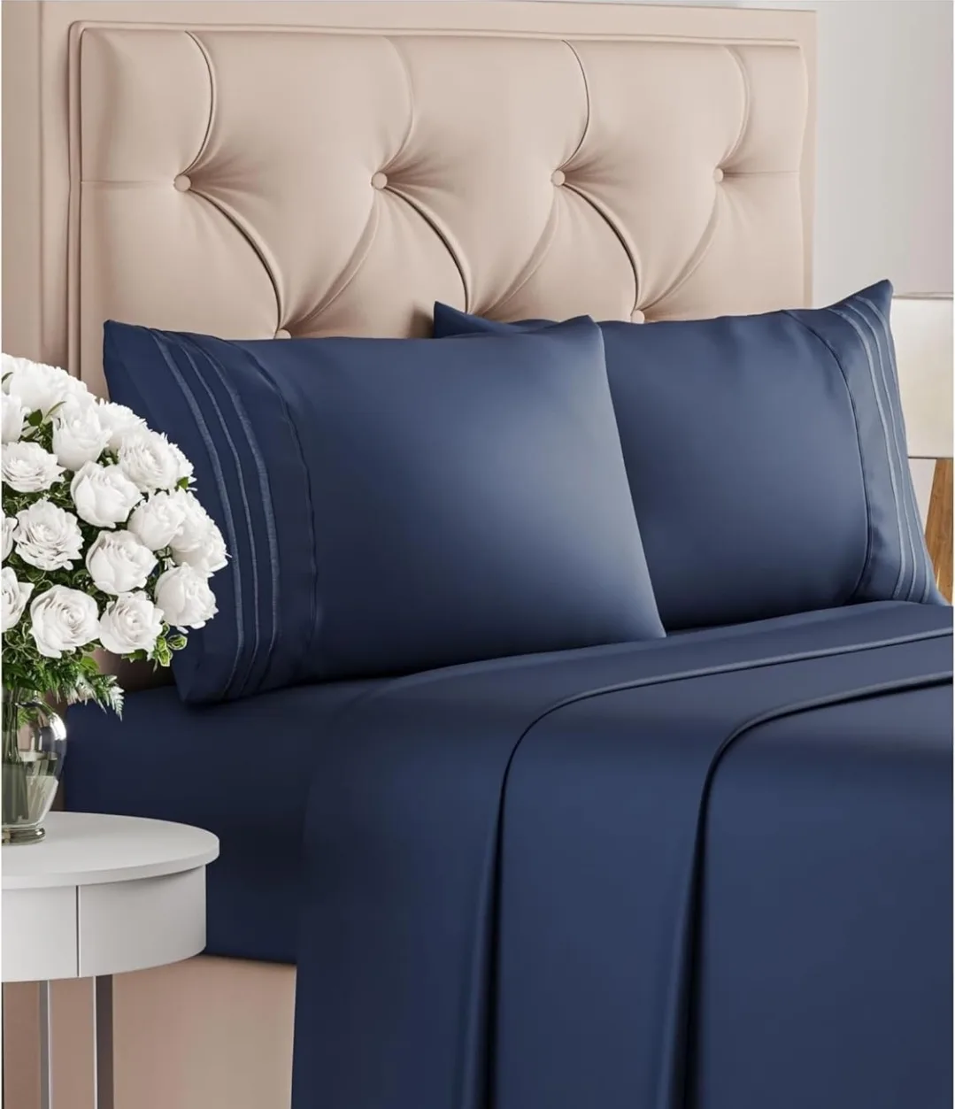California King - Navy Blue Bed Sheet Set - 4 Piece 🇨🇦 thumbnail