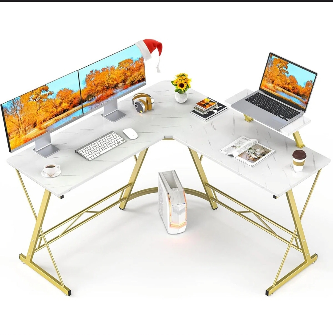L-Shaped Desk - Spacious & Stylish - Gold and faux marble - photo 3