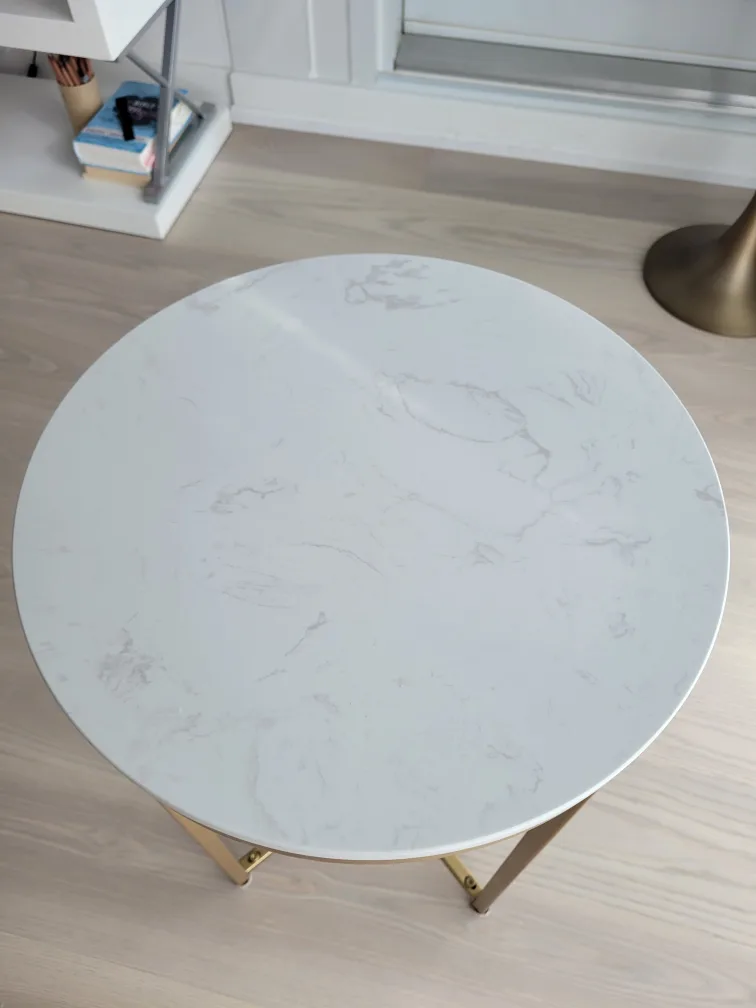 White man-made marble top side table thumbnail