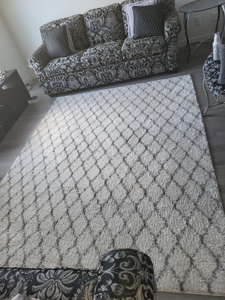 Large Shaggy Area Rug - Cream & Grey Pattern