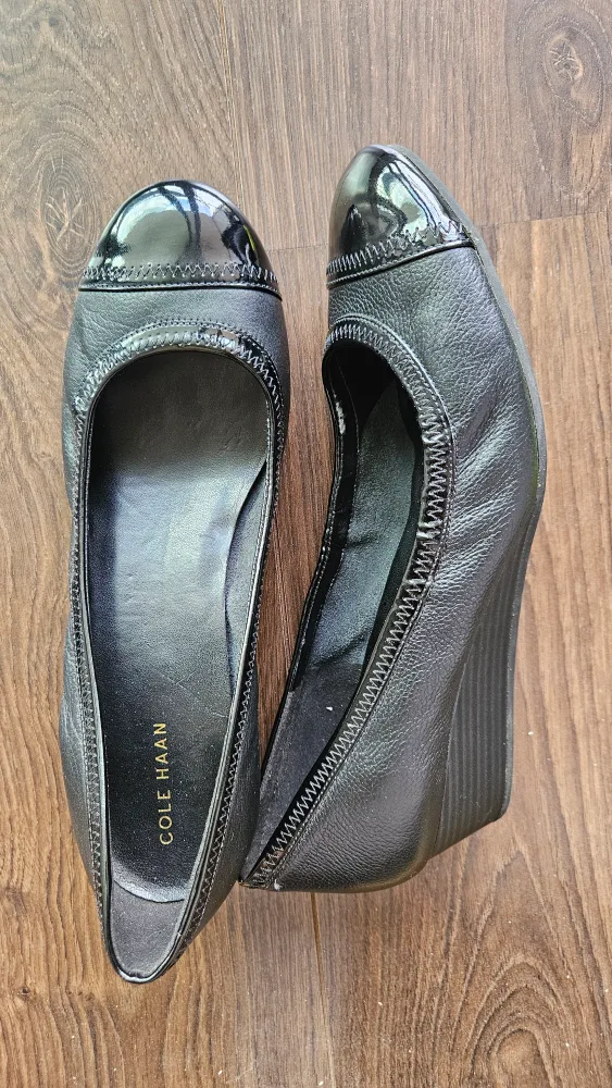 Negotiable - Cole Haan Black Leather Flats, Low Wedges, Size 8.5