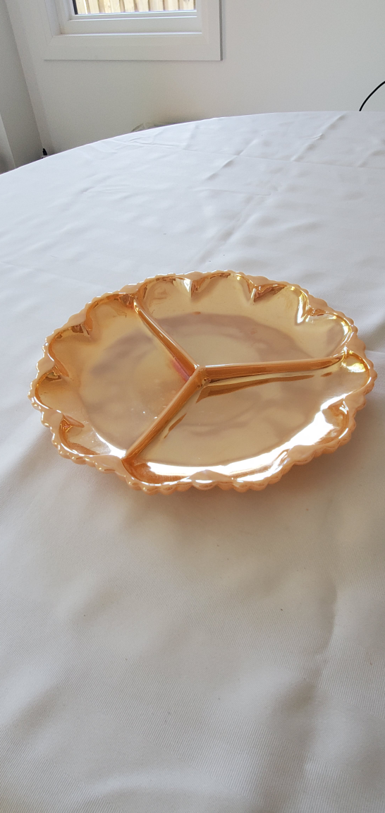 Vintage Lustreware 8.5" Glass Divided Serving Dish