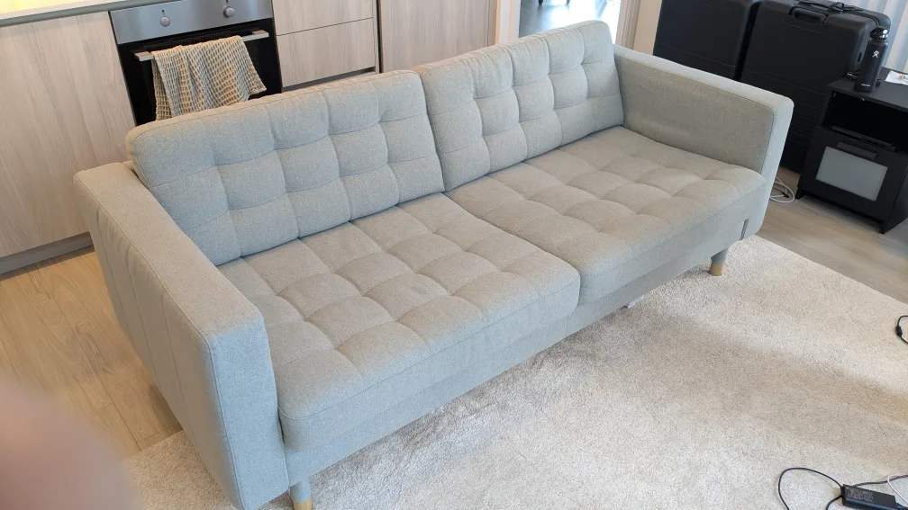 IKEA MORABO 3-seater sofa, Gunnared light green/wood thumbnail