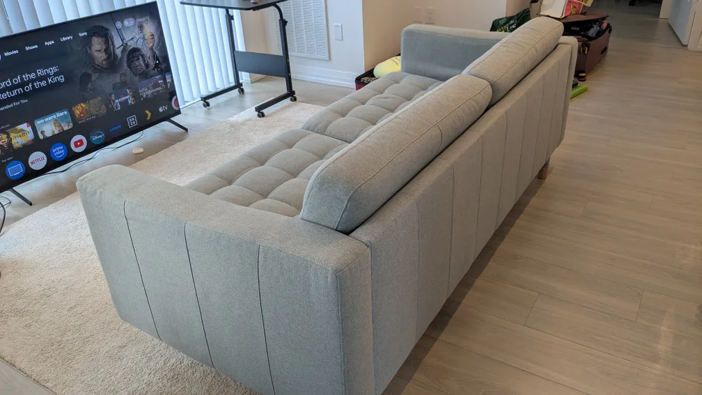 IKEA MORABO 3-seater sofa, Gunnared light green/wood image indicator(2)