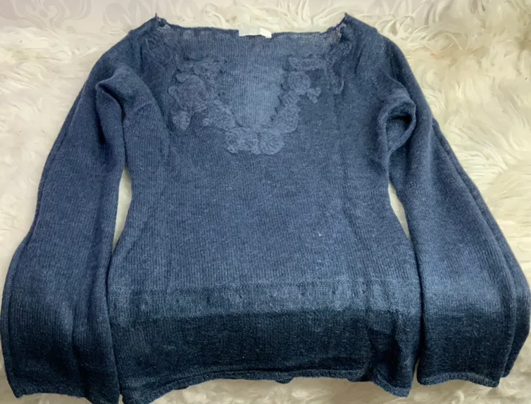 Blue long sleeve tiny knit style sweater thumbnail
