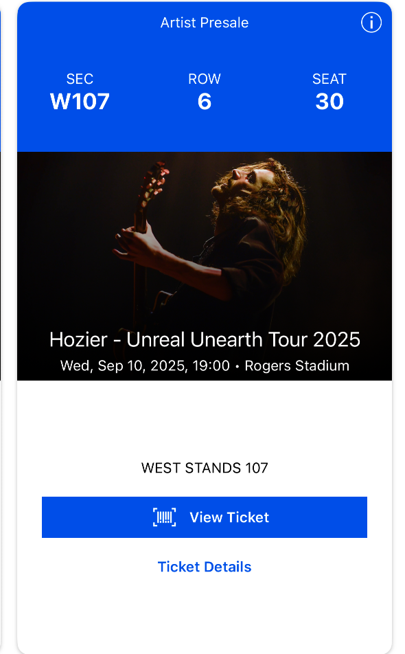 Hozier - Unreal Unearth Tour 2025 Tickets - photo 2