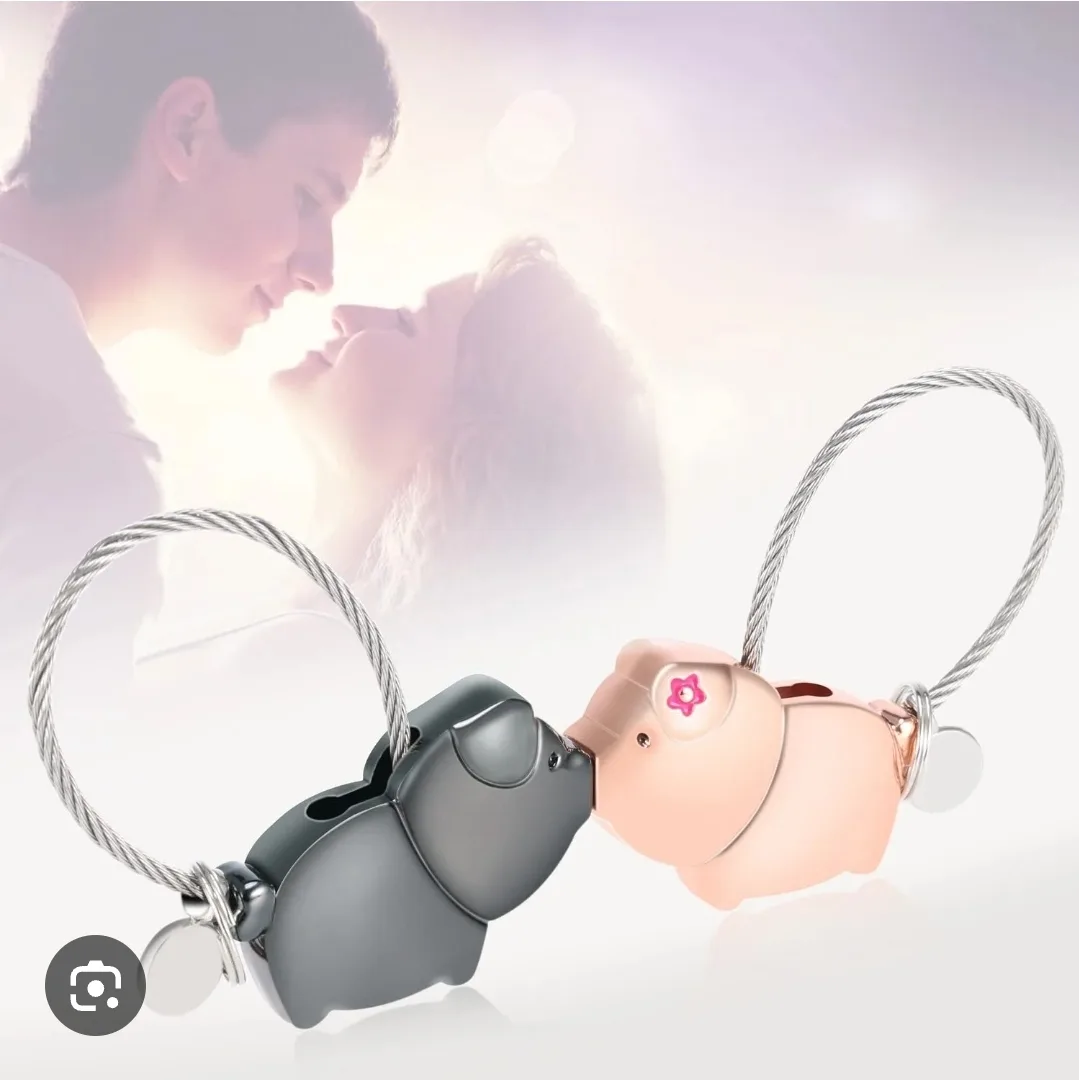 Troika Kissing Pig Keychains - Black & Rose Gold thumbnail
